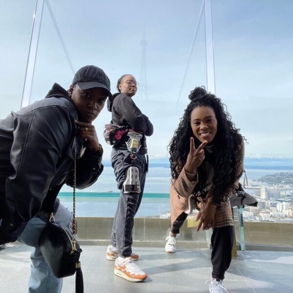 Group of three posing on the Observation deck